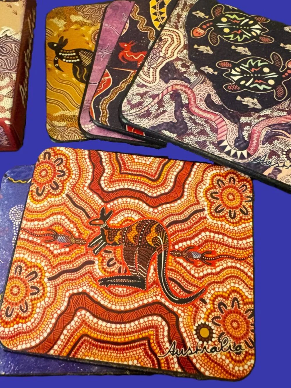 Australian Aboriginal Coasters SET of 6 Cork-Back with Gift Box NWOT